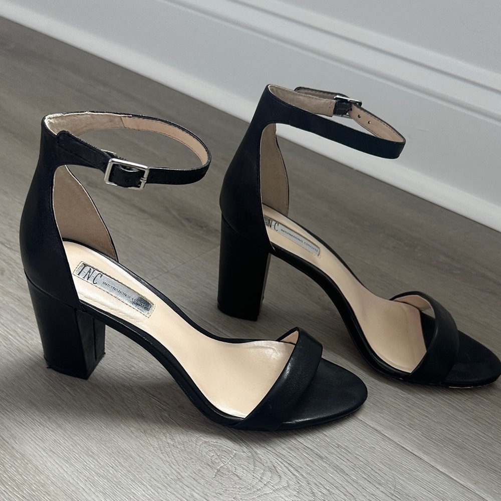 INC International Concepts Black Ankle Strap Heels size 8